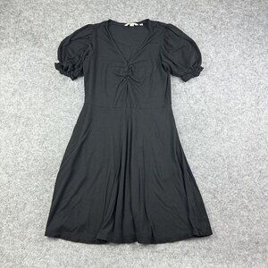 Boden Little Black Dress Womens 4R V-Neck Jersey Puff Sleeves Pockets Preppy
